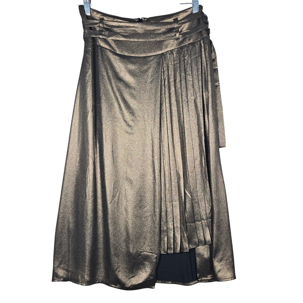 Leith Metallic Bronze Pleated Midi Skirt Womens M Gold Shimmer Shiny Liquid